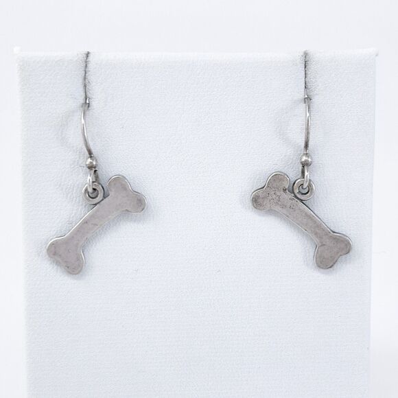 Vintage Sterling Silver 925 Dog Bone Dangle Earrings - Picture 2 of 6